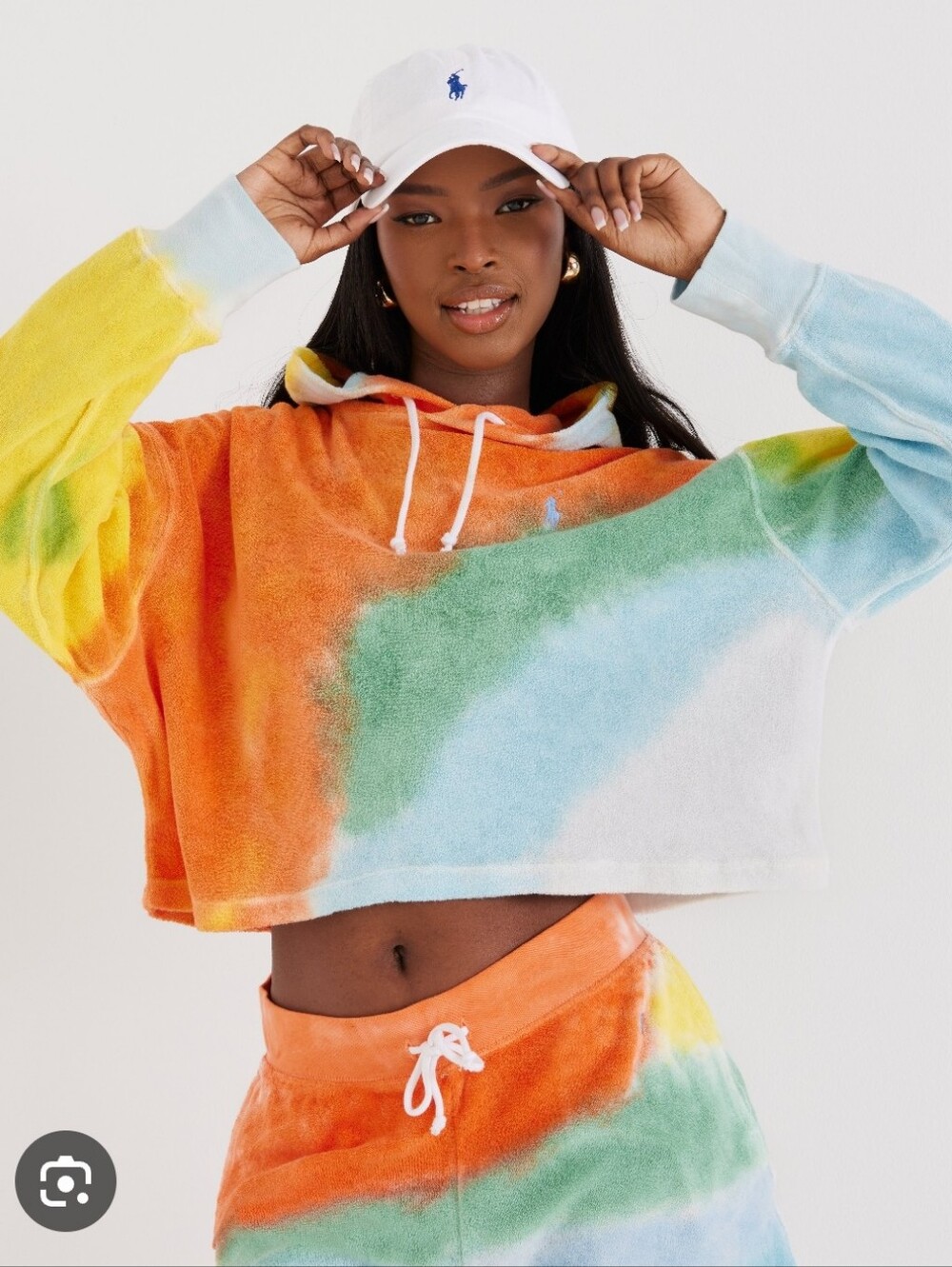 Ralph Lauren Orange Multi-Color Tie-Dye V-Neck Hooded Sweater